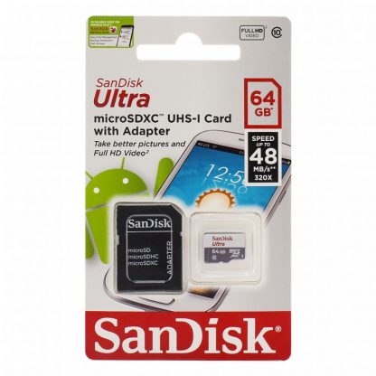 MicroSD 64GB SanDisk Class 10 Ultra UHS-I (48 Mb s) + SD адаптер