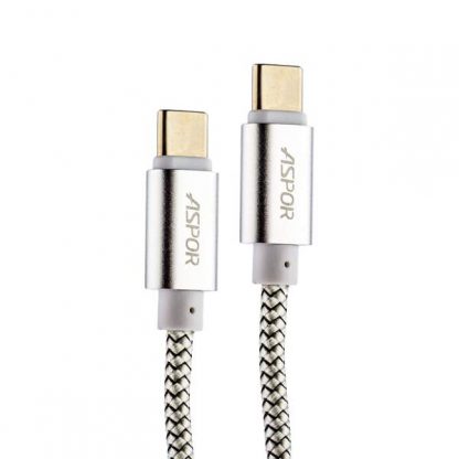 USB кабель Type-C Aspor А166 в тканевой оплётке 1,2m (2,4A) Серебряный - 1